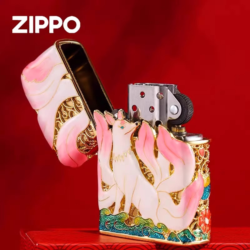 zippo打火机 九尾狐夜光珐琅彩官方正版防风煤油火机限量版送男友礼物女友生日礼品...