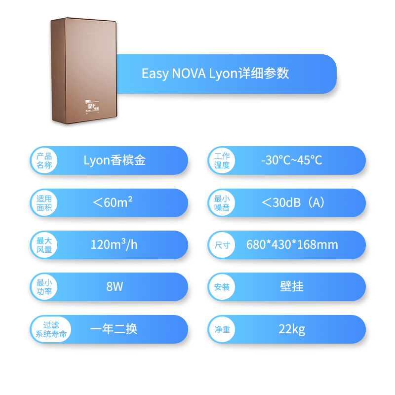 法国爱迪士（aldes）家用 壁挂式新风机 Easy NOVA Lyon （香槟金）壁挂 加氧 净化 除PM2.5