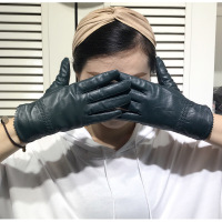 迪鲁奥（DILUAO)【女装】2019年冬季开车保暖手套女士手套女常规绵羊女式皮手套加羊皮 墨绿色(常规) 均码