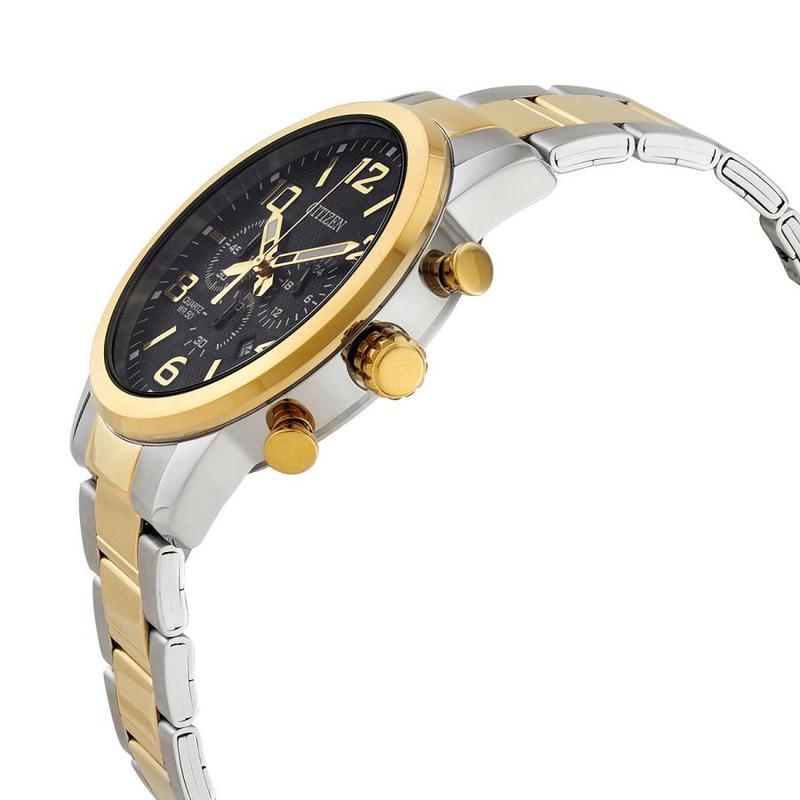 西铁城citizen男士计时不锈钢黑色表盘手表日历石英时尚潮流经典百搭