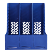 得力33666 文件框三联文件框文件栏文件架 学生用桌上书立架 办公文件夹收纳盒桌面整理置物架 蓝色