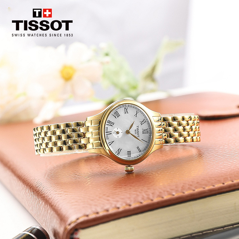[低至5折]天梭(TISSOT)瑞士手表 臻时系列珍珠贝母表盘小秒盘钢带女士石英表T103.110.33.113.00