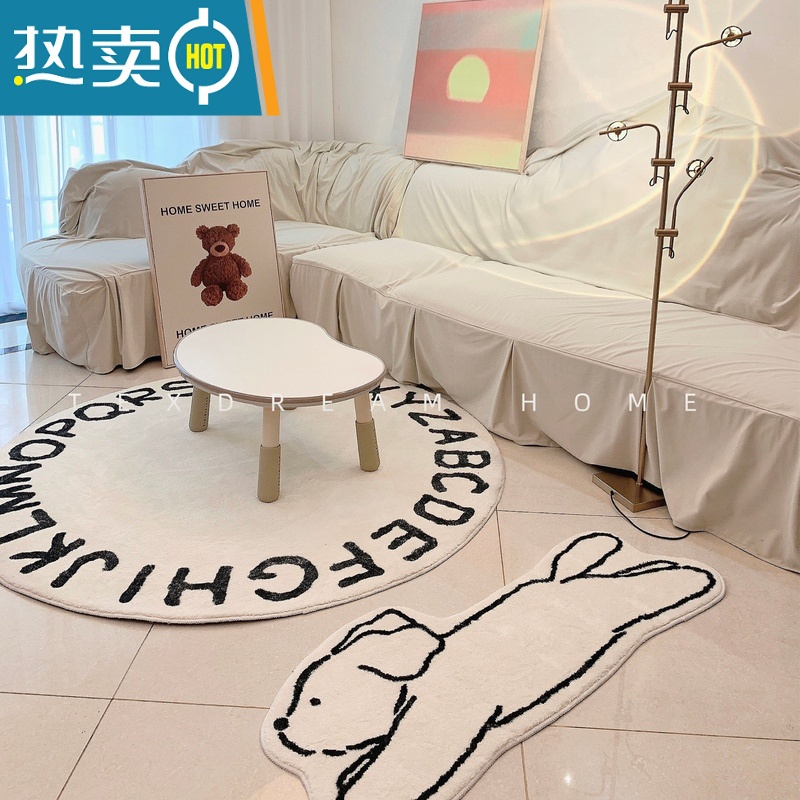 敬平|卡通北欧风儿童房地毯英文字母圆形爬爬垫防滑地垫防滑垫高清大图