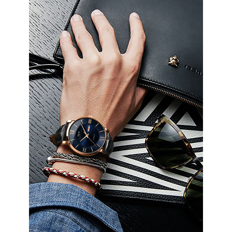 瑞士爱沃驰I&W CARNIVAL镂空全自动机械表 男士手表进口机芯男表纤薄真皮防水双日历腕表蓝宝石镜面8515G高清大图