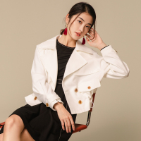 恒源祥小个子短款风衣女2024秋季翻驳领气质设计感通勤夹克外套 160/S 白色