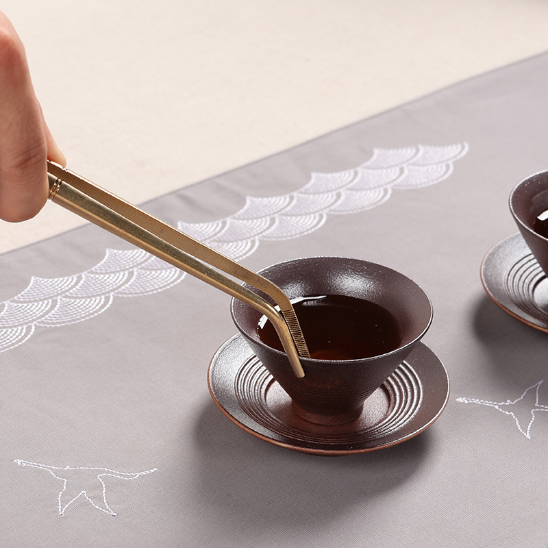 尚帝(shangdi)茶道配件茶夹子杯夹茶宠摆件托架笔架子功夫茶具配件 手工蟋蟀大号纯铜茶夹2件套
