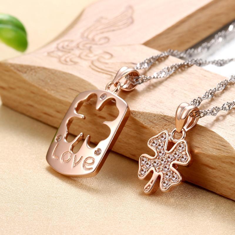 s925银四叶情侣项链男女款坠女韩版时尚银首饰品送女友情人节生日礼物