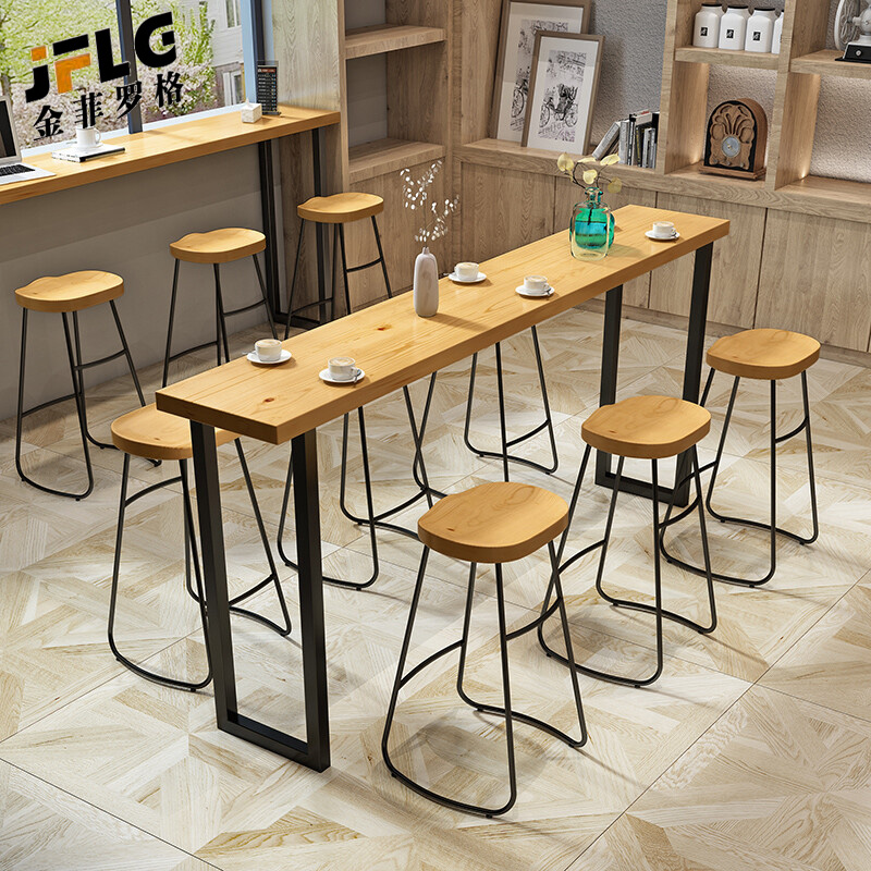 金菲罗格实木吧台桌家用阳台靠墙长桌铁艺吧台桌椅高清大图