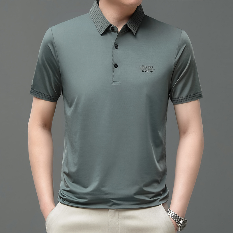 夏季商务男装短袖t恤潮中年男士休闲体恤Polo衫纯色冰丝直播高清大图