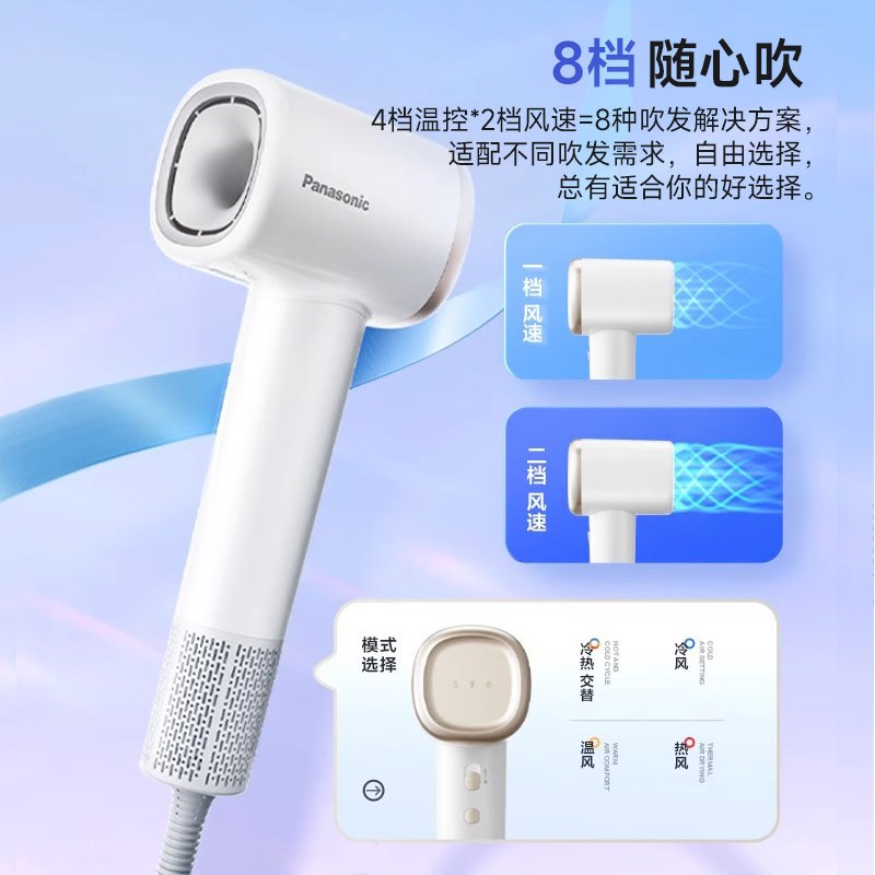 松下(Panasonic)家用高速电吹风机EH-NE6L-W405大功率速干负离子温控护发送女友小森林 白色高清大图