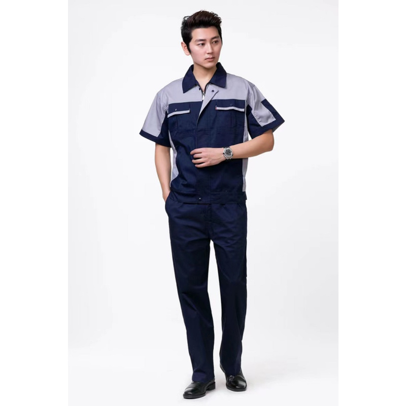尹潮工作服夏季短袖套装男女夏天长袖劳保服工衣工厂服汽修服定制