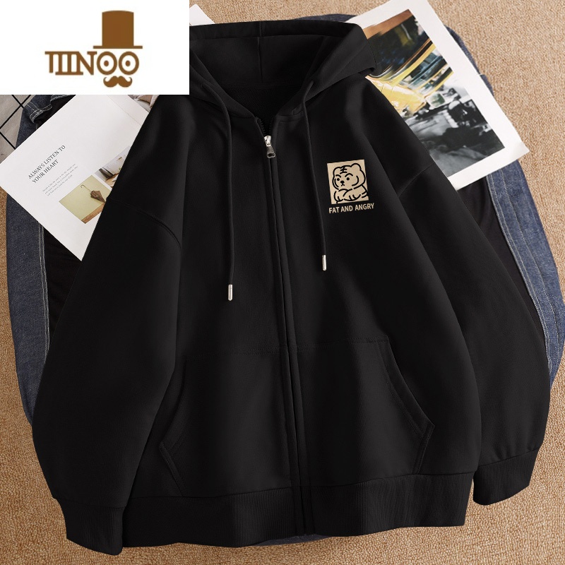 YANXU加绒加厚拉链卫衣男士2022新款ins潮牌oversize连帽开衫外套高清大图