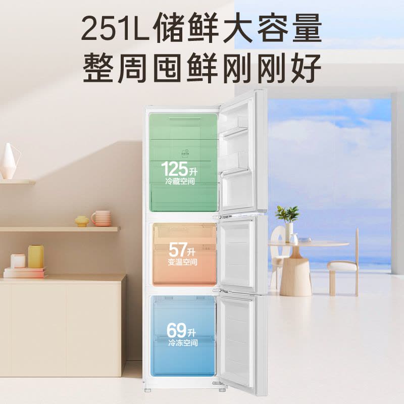 海尔(Haier) 251升 风冷无霜 一级变频 健康保鲜冰箱BCD-251WGHC3E7WV图片