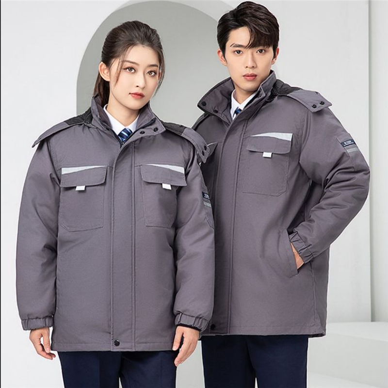 京嘉(JINGJIA)D522中长款羽绒服 藏蓝深灰色 可定制LOGO 中长款羽绒服劳保工作服劳保服男女同款高清大图