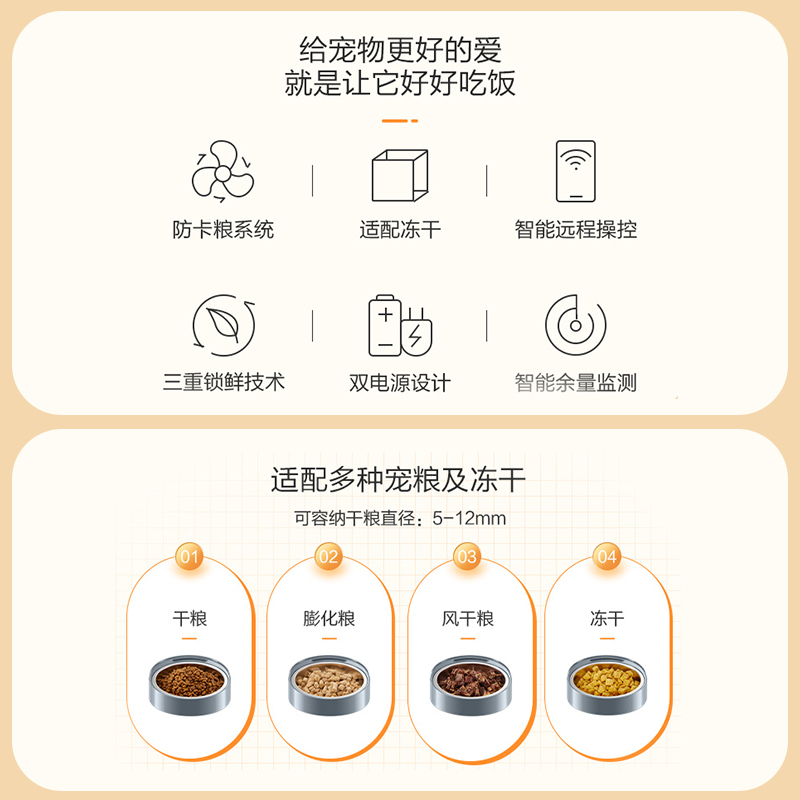松下自动喂食器猫咪猫粮狗粮投食机宠物用品定时定量智能喂食机橙色