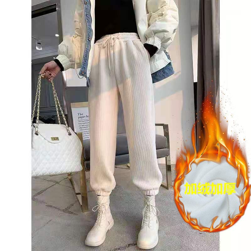 加绒雪尼尔束脚裤女秋冬新款宽松显瘦运动卫裤九分休闲灯笼裤子潮