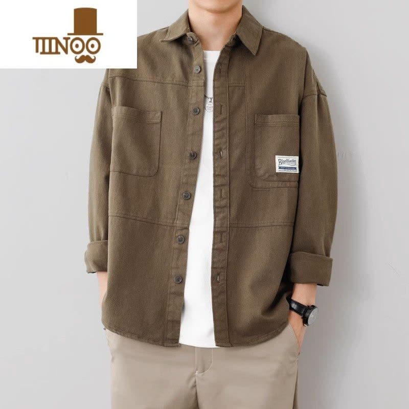 YANXU美式长袖衬衫男感工装免烫寸衫休闲工作衬衣图片