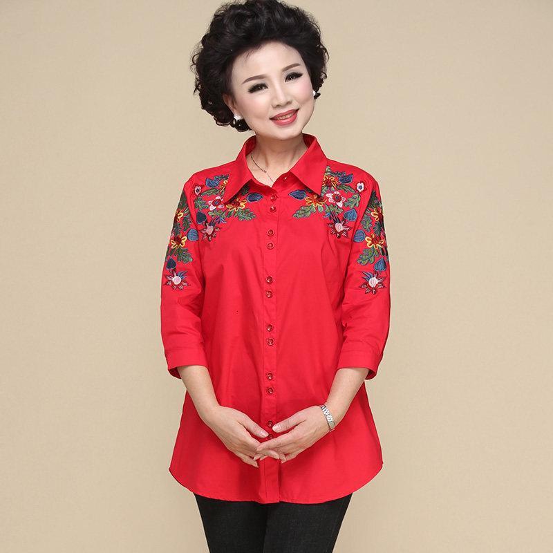 中老年衬衫女长袖夏装女装2018中年薄外套衬衣妈妈春装40岁50
