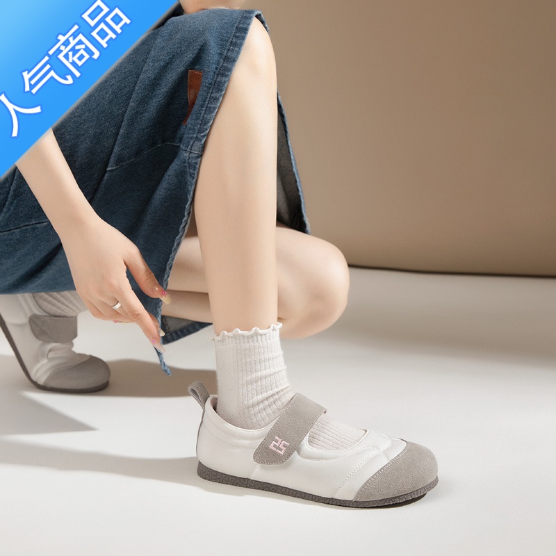 SUNTEK玛丽珍女鞋2023新款夏季法式平底浅口单鞋大头丑萌小白鞋软底凉鞋高清大图
