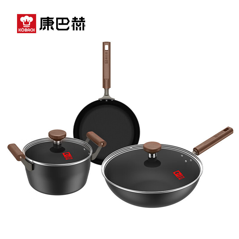 康巴赫(KBH) LPB-JX03T 甄选有钛不粘铁锅 三件套 32cm+22cm+28cm