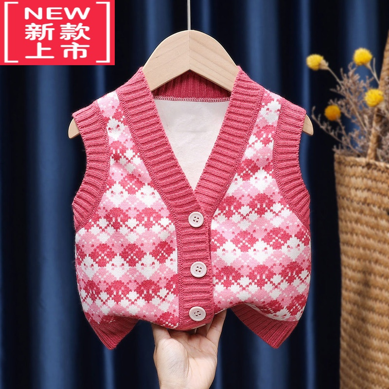 可莉允女童针织衫开衫加绒洋气中小童秋冬季2022新款毛衣外套宝宝上衣潮