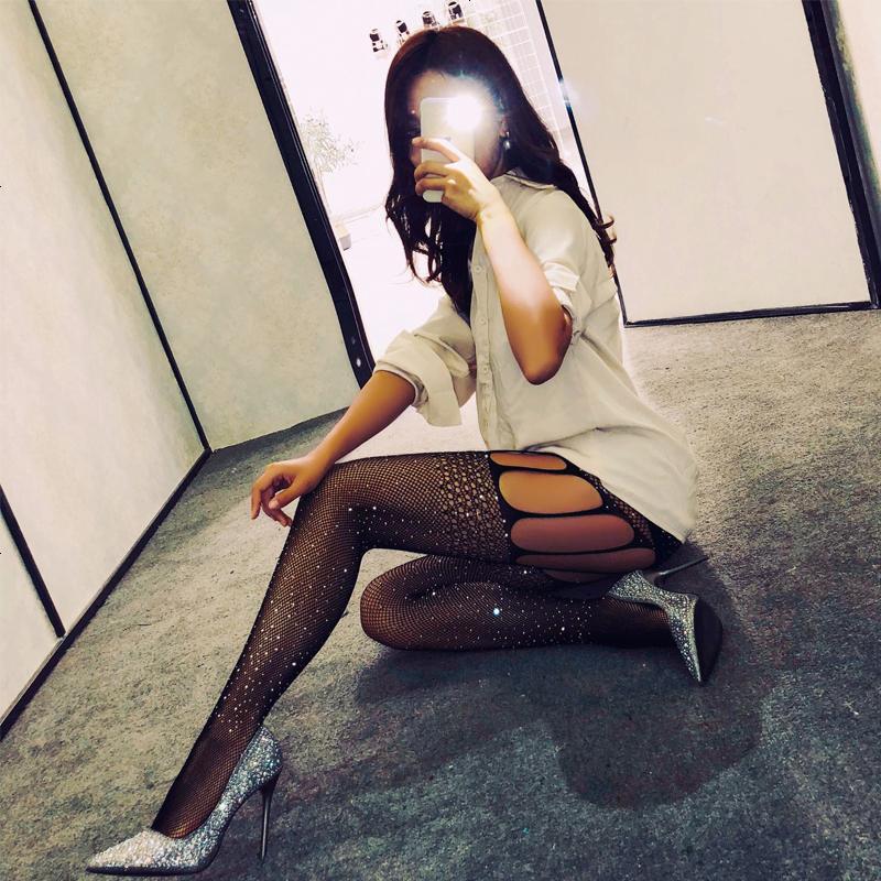抖音同款烫钻网袜欧美开裆渔网袜情趣内衣连裤袜薄款丝袜女