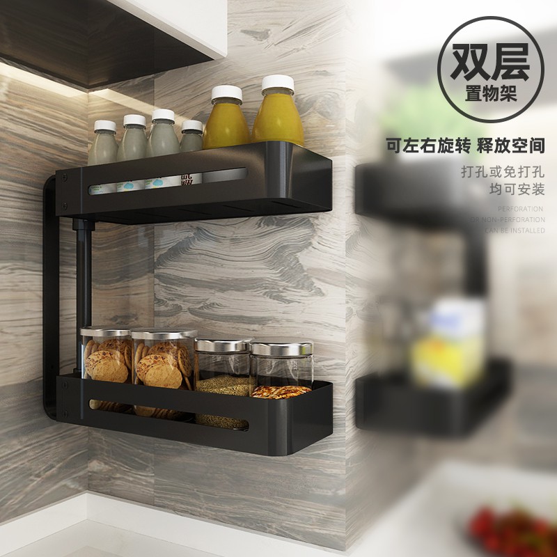 厨房置物架免打孔壁挂式转角旋转挂架调味料用品家用大全收纳架子收纳层架 三维工匠高清大图