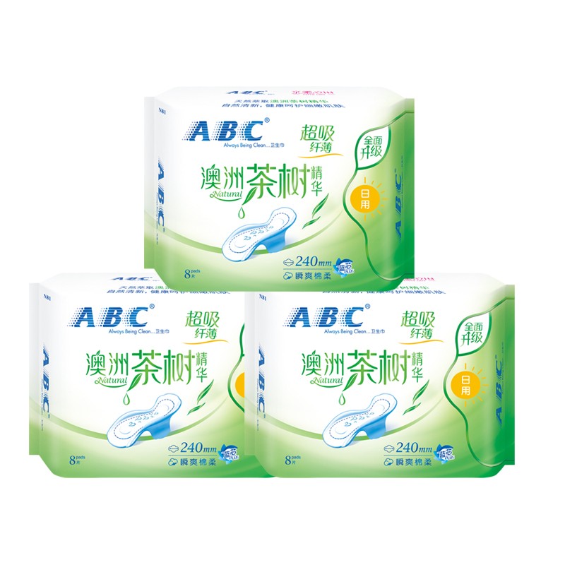 ABC 澳洲茶树精华瞬爽棉柔纤薄日用组合装卫生巾240mm*8片*3包