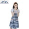 韩版格子时尚围裙防水防油厨房可爱公主棉麻成人女创意围腰围裙 三维工匠