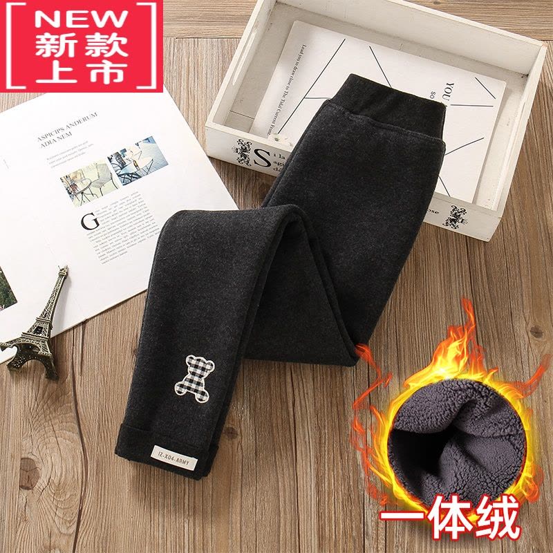 可莉允女童加绒裤子外穿一体绒冬季加厚秋冬装保暖儿童灰色黑色打底裤保暖裤图片