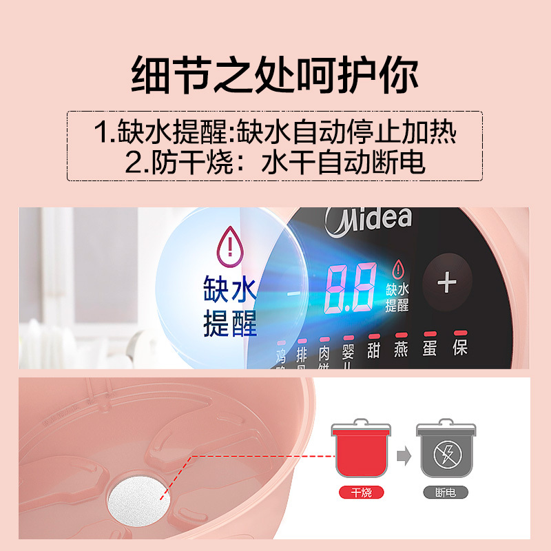 美的(Midea) 电炖锅 一锅三胆 家用多功能1.6L迷你电炖盅隔水炖陶瓷内胆1-2LMD-DZ16Easy101
