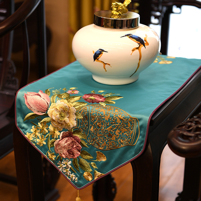 家柏饰(CORATED)新中式绣花桌旗典桌布客厅餐桌电视柜茶几布艺床旗高清大图