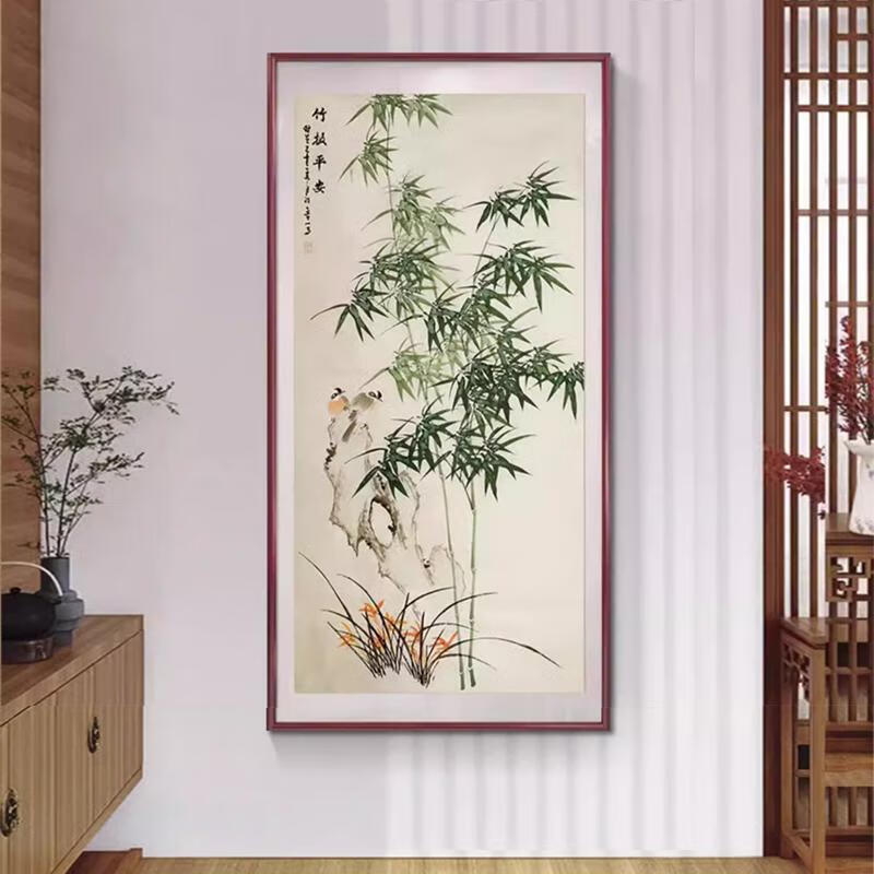 维诺亚竹子挂画新中式玄关装饰画入户走廊过道壁画水墨国画竹报平安手绘高清大图