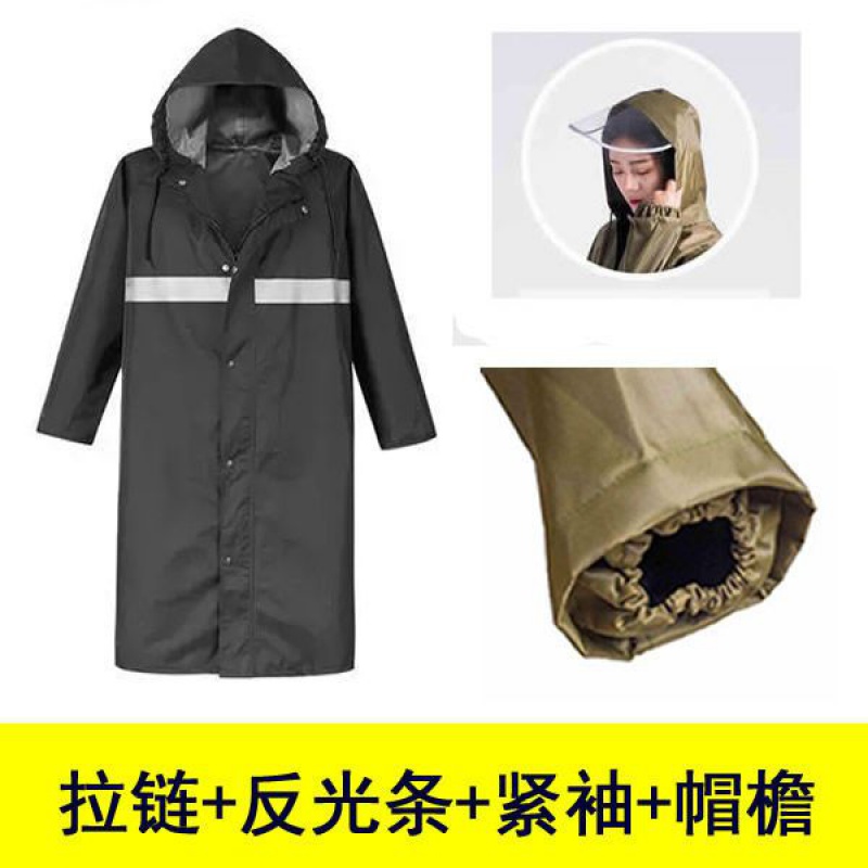 成人男女长帆布加厚户外劳保加大加肥耐磨工地长款雨衣分体套装 黑色牛津布拉链反光条 4XL加肥