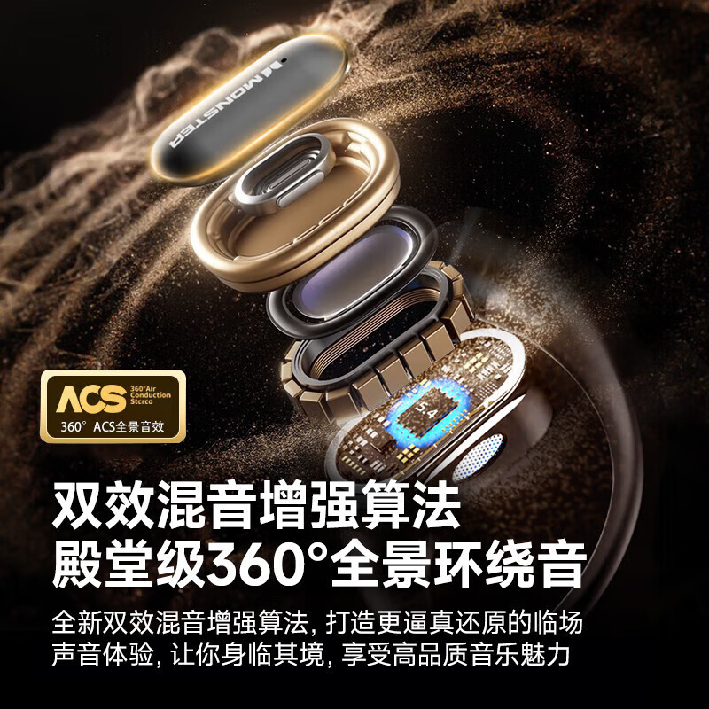 魔声(Monster)挂耳式无线蓝牙耳机不入耳开放式佩戴舒适 黑色 XKO03高清大图