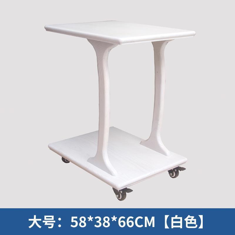 北欧可移动实木边几客厅沙发边桌角几柜带轮写字桌子小茶几床头桌 白色大号【58*38*66CM】