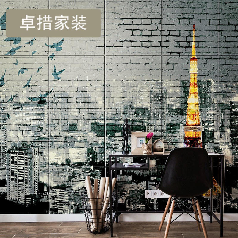 巴黎城市砖墙3d立体个性墙纸无纺布创意壁纸酒吧酒店定制壁画壹德壹