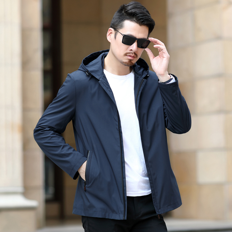 yuansu爸爸秋装外套2020春秋款中年男士成熟稳重薄款连帽夹克衫男装