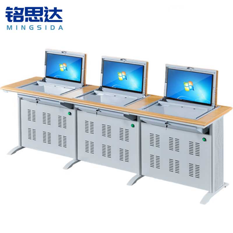 铭思达翻转电脑桌三人位张高清大图