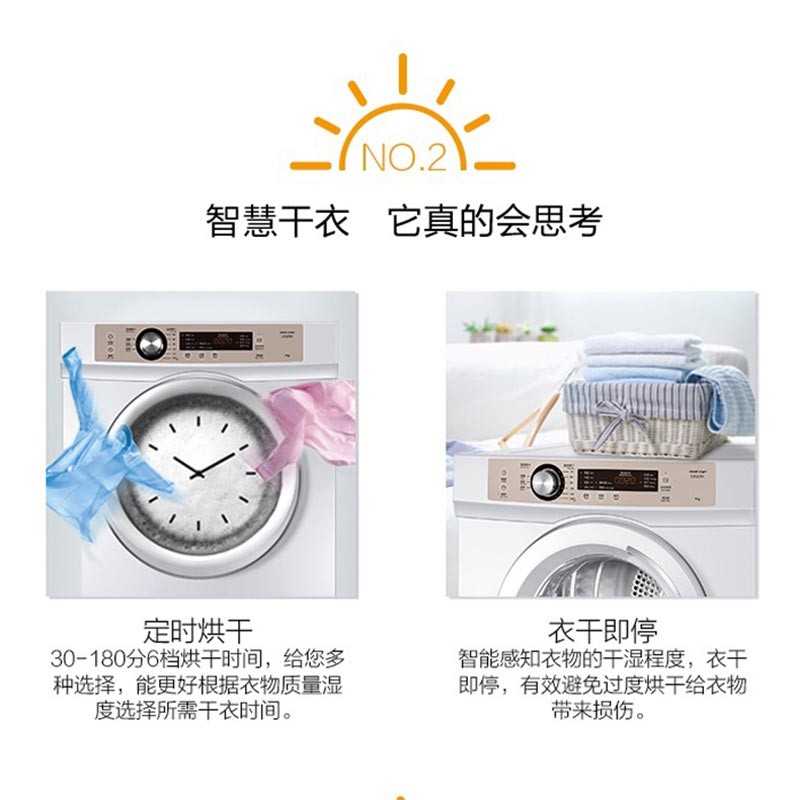 统帅(Leader)海尔出品烘干机家用7公斤直排小型干衣机 除菌除螨除潮 速烘节能 衣干即停 防皱 TDZE7-F高清大图