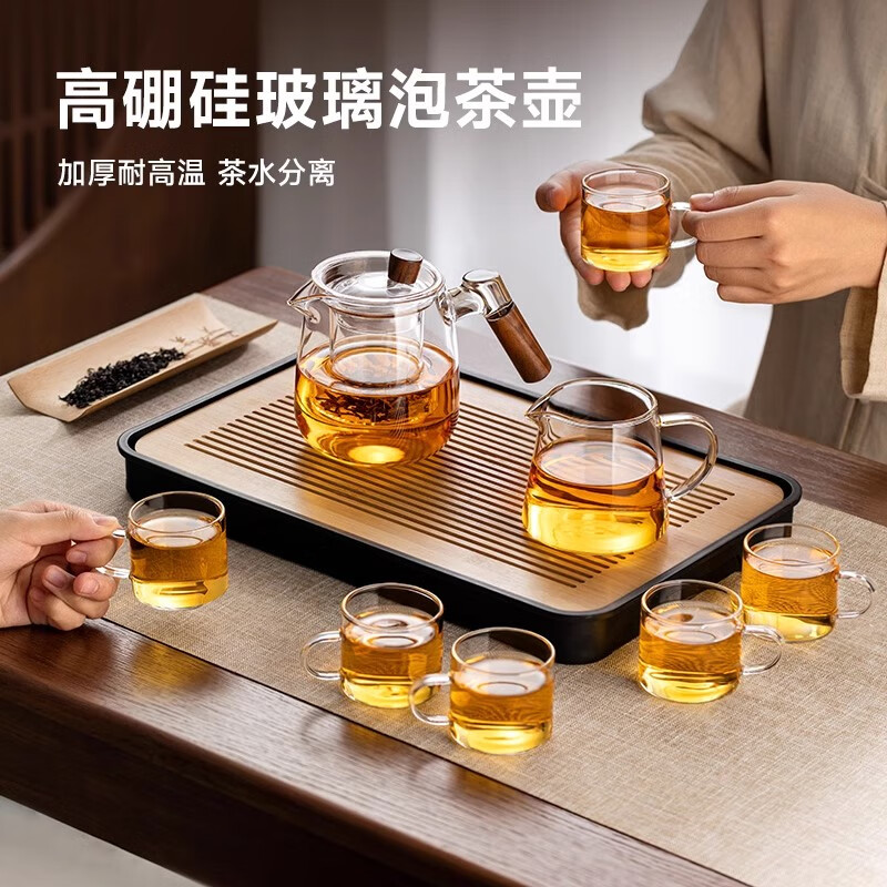 茶具套装2024新款办公室家用轻奢玻璃茶壶泡茶壶喝茶杯 茶具9件套高清大图