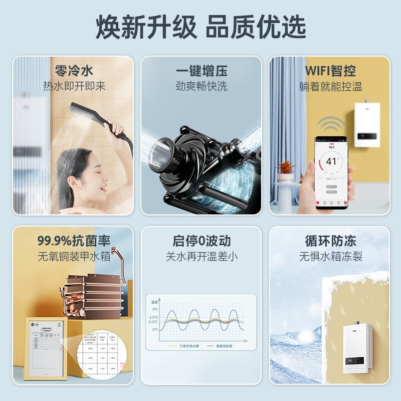 万家乐JSQ30-16RL0一键增压零冷水燃气热水器家用WIFI智控恒温天然气大水量强排式16升