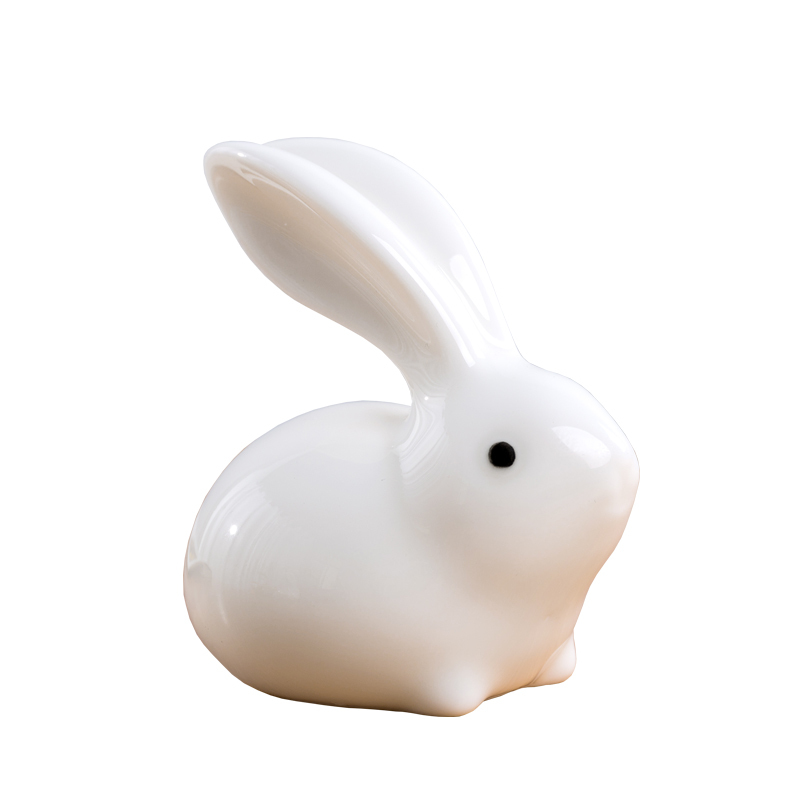 可爱陶瓷兔子摆件小白兔创意酒柜家居装饰品动物工艺品桌面小摆件三维