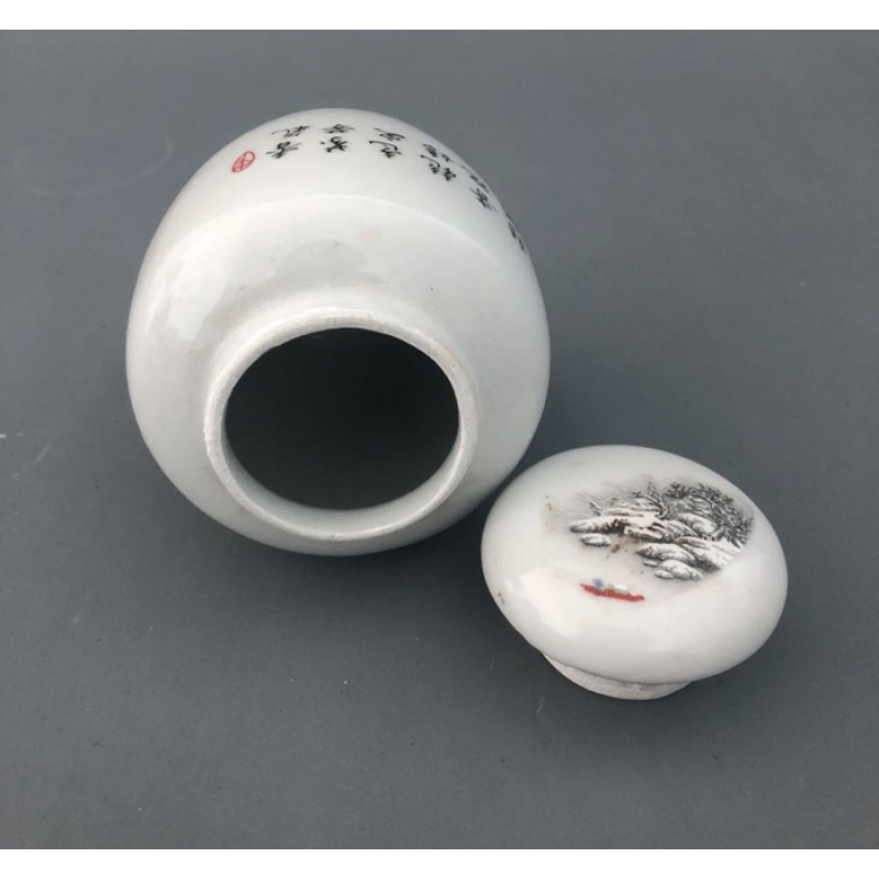 美帮汇民国瓷器雪景茶叶罐古董瓷器古瓷收藏品摆件古玩老旧货仿古玩玉款高清大图