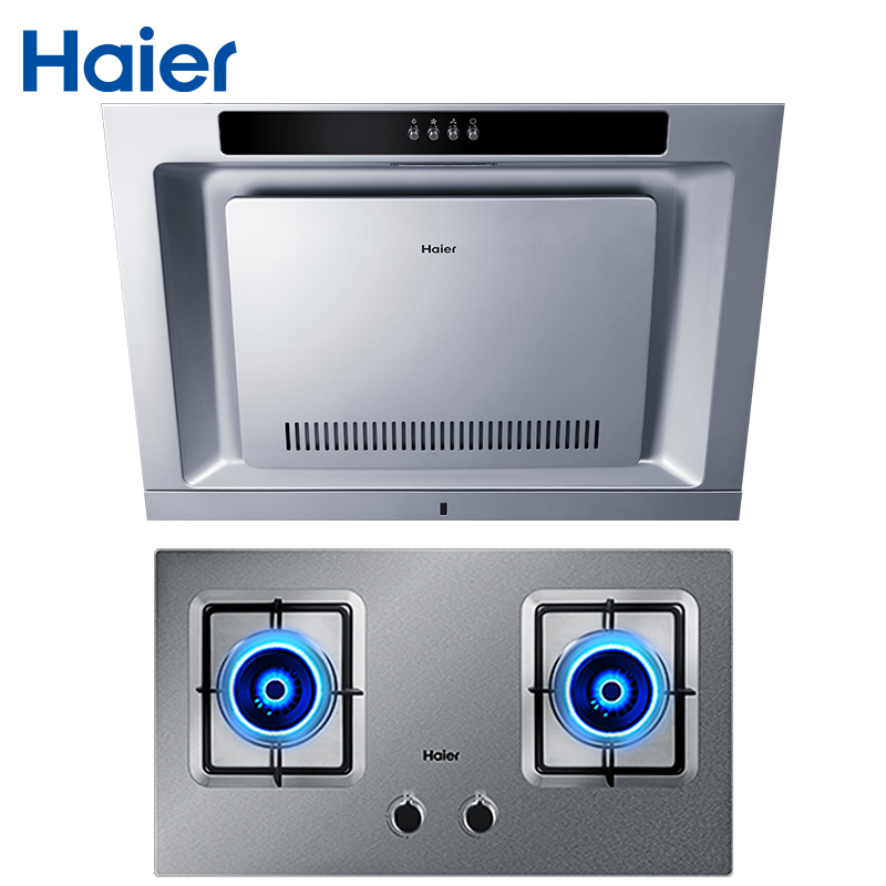 海尔(Haier)侧吸式14.5立方抽油烟机燃气灶具套装 家用烟灶套餐 按键式天然气 QE305M+E750CS1