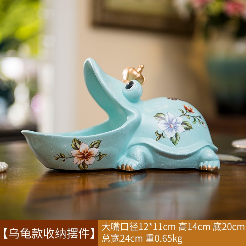北欧创意猫玄关客厅摆件家居装饰品钥匙茶几遥控器盒收纳盒 三维工匠 乌龟款收纳摆件_535