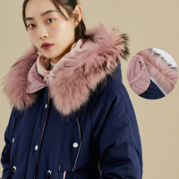 藏青色羽绒服中长款收腰2019秋装新款连帽前短后长外套女冬太平鸟