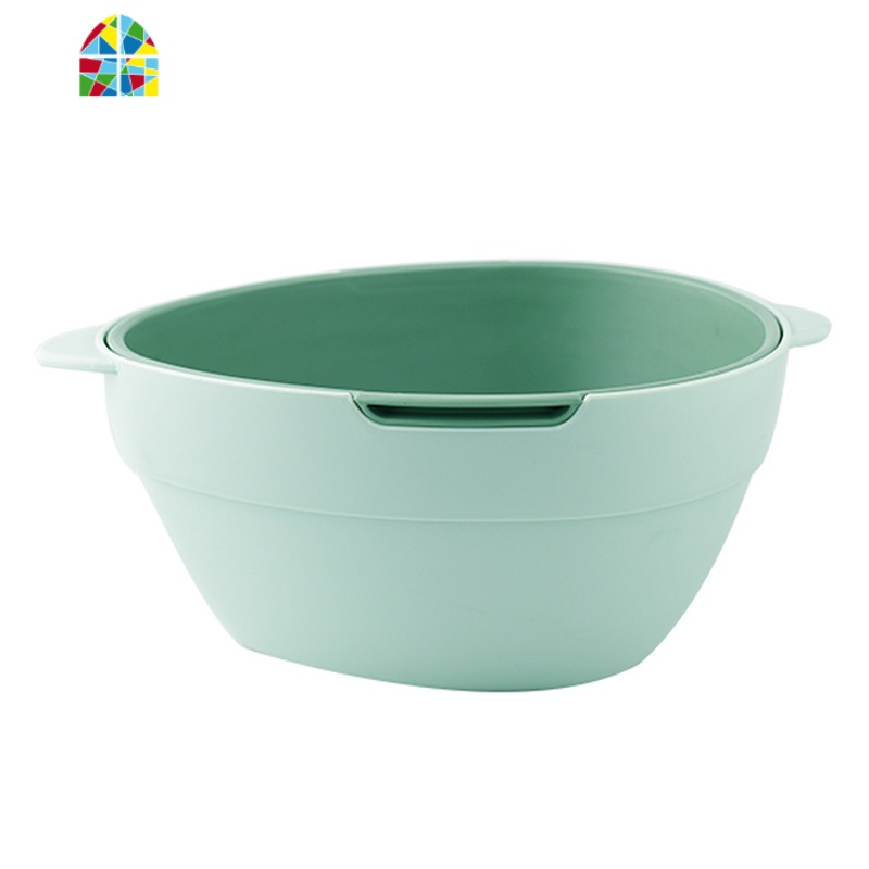 家用塑料双层洗菜篮厨房洗菜器沥水篮子创意现代客厅水果盆水果篮 FENGHOU 深浅绿[双层沥水更耐用]