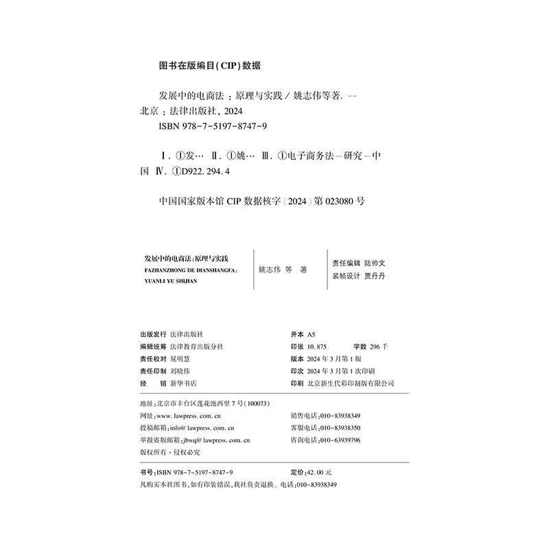 [正版]2024新书 发展中的电商法 原理与实践 姚志伟 法律出版社9787519787479高清大图