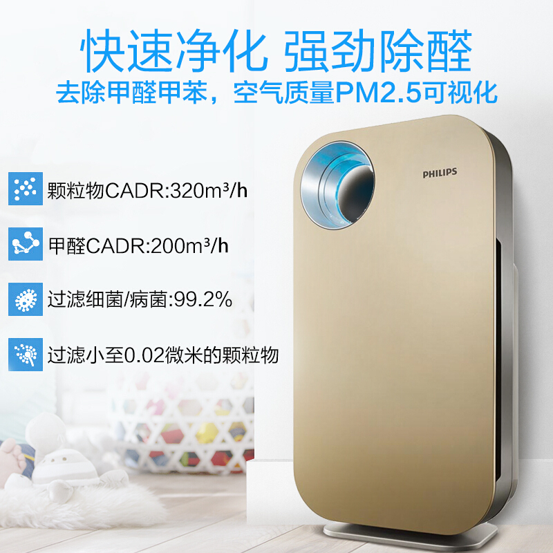 飞利浦(PHILIPS)空气净化器除甲醛除雾霾除过敏原除细菌病毒数字显示AC4076/18